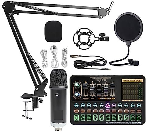 OLSKFUH Kit De Carte Son Bm800 V10Xpro Mixeur Carte Son Studio Mixeur Audio Réduction du Bruit De Chant Microphone Voix Diffusion en Direct Téléphone Ordinateur Enregi,V10xpro Set B-1