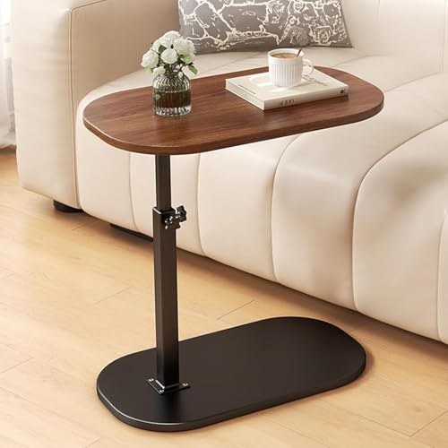 AHSBND Beistelltisch Holz Klein Couchtisch Sofatisch: C Form Höhenverstellbar Couch Mobiler Kaffeetisch Klein Side Table Laptop Stand für Wohnzimmer Schlafzimmer (Walnussfarbe)