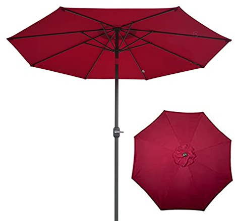 Garden parasols Heavy Duty Outdoor Umbrella, Round Umbrellas Sunscreen with Tilt Function, D2.7M*H2.5M, Wine Red, Dark Green, Beige, Khaki, for Patio, Lawn, Pool, Garden Sun Parasol Outdoor parasols