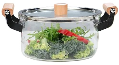 XIUCAI Senioren-Sichere Glaskochtopf, Hitzebeständige Suppentöpfe mit Deckel, Ergonomischer Griff, Anti-Verbrennungs-Griffe & Ieicht für Ältere Köche,3.5L
