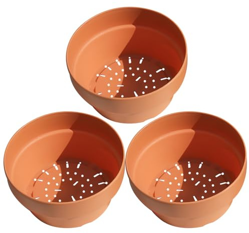 Toddmomy Juego de 3 Macetas de Barro de Plástico Naranja Orificio de Drenaje, Maceta de Jardín Redonda para Suculentas y Plantas Pequeñas en Cumpleaños o Decoración