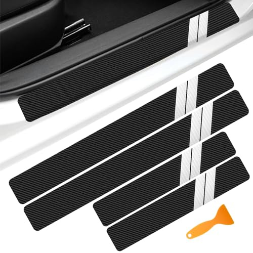 Lot de 4 bandes de protection universelles en fibre de carbone pour seuil de portière de voiture, autocollant de protection pour entrée avant et arrière (blanc)