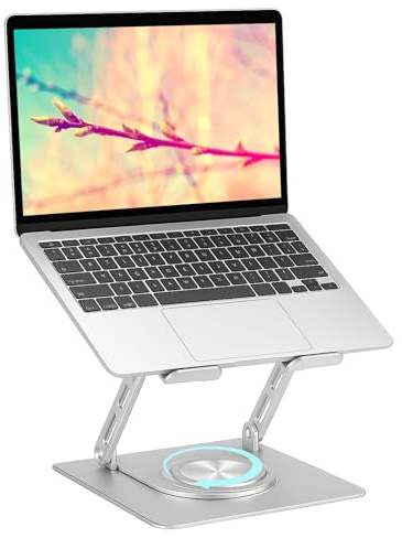 Adjustable Laptop Stand for Desk – Portable Aluminum Riser with 360° Rotating Base, Foldable Ergonomic Holder for MacBook, Dell, HP & 10–17.3” Laptops, Bed & Home Office (Silver)