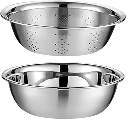 Hemobllo Bacinella in Acciaio Inossidabile Setaccio per Lavaggio Verdure 2 Pezzi Drenante e Antiscivolo per Cucina e Lavaggio Frutta