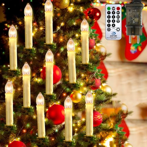 MUSUNIA Velas LED para árbol de Navidad temporizador de control remoto, velas LED, árbol de Navidad blanco cálido, decoración navideña, luces de hadas impermeables para interiores y exteriores