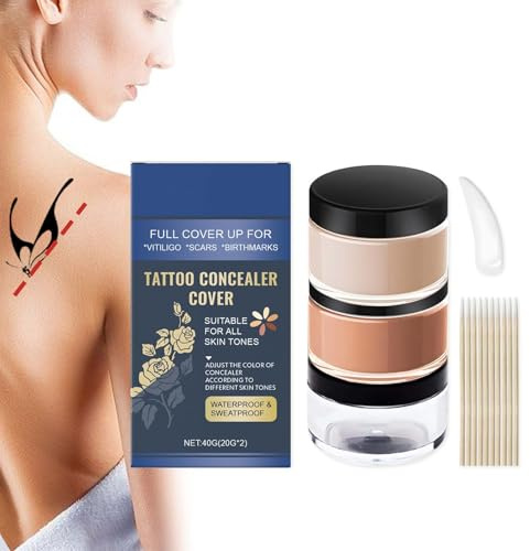 Clawrex Tattoo Abdeckcreme, Tattoo Concealer Set, Tattoo Cover, Scar Concealer, Wasserdichte Tattoo Entferner, Narben Concealer für Männer und Frauen
