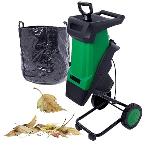 VNATWGOO Trituratore Automatico di Foglie da 2400 W, Trituratore Elettrico per Legno, 4500 Giri/Min per Rami da 0 A 40 Mm, con Sacco di Raccolta da 50 L Green