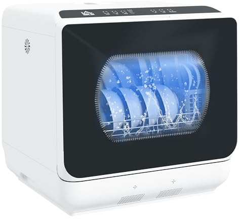 HOMCOM Mini lave-vaisselle 4 couverts, lave-vaisselle de table 5 programmes, double alimentation en eau, lavage des fruits, réservoir d'eau 6L, commande tactile, départ différé, affichage LED, noir
