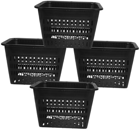 BAZEITFLOW Negro Cesta para Hidroponía Macetas, de Plástico, 4 Piezas | Macetas de Colores, Vaso de Red de Plástico, Bote Neto, Reutilizable para Terrazas y Decoración