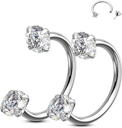 OUFER Body Piercing 2PCS Horseshoe Rings Hoop 18G 316L Stainless Steel Threadless Nose Helix Tragus Daith Nostril Septum Piercing Jewellery Push in Lip Labret Cartilage Earring Women Men 7mm/8mm