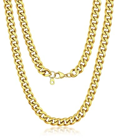 Suplight 925 Sterling Silver Chain Necklaces for Men, 3/5/6/9/12mm, Stainless Steel Cuban/Figaro Mens Necklace，Silver/Black/Gold Plated Chains Length 14/18/20/22/24/26/28/30“