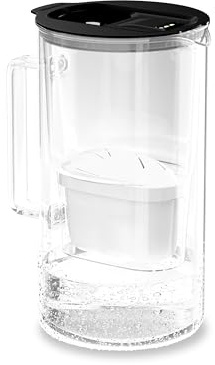 Wessper Caraffa Filtrante vetro 2L, con indicatore LED, con filtro - Nero | caraffa vetro con filtro acqua potabile, senza BPA, brocca acqua filtrante classic carboni attivo