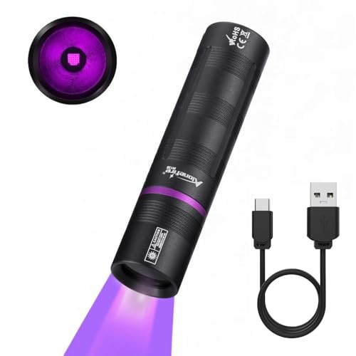 Alonefire SV135 Mini Linterna UV 365nm Profesional Recargable USB C Potente Luz Negra Detector de Orina para Resina, Pesca, Escorpión, Minerales, Pegamento, Ámbar con Batería Integrada