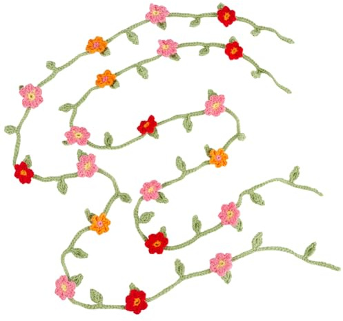 PH PandaHall 2pcs Handmade Crochet Flower Garland, 47.2 Pink Flower Hanging Garland Spring Floral Hanging Decor Knitting Flower Vine Waist Chains for Crafting Clothing Home Party Decor