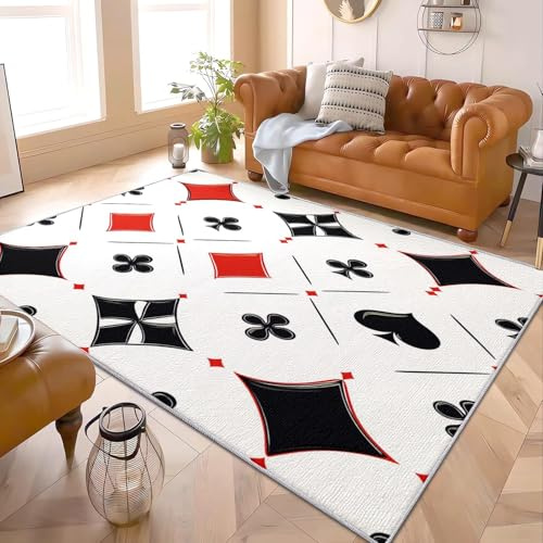 Kort lugg vardagsrumsmatta 80 x 150 cm enkelt tryck av spelkort tvättbara halkfria mattor vit modern inomhusmatta för sovrum, vardagsrum, kök och hall