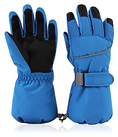 JANGANNSA Waterproof Children Ski Gloves Breathable Winter Mitten for Boys Girls Thinsulate Lined Kids Snowboard Glove 4-14Y (Blue, M)