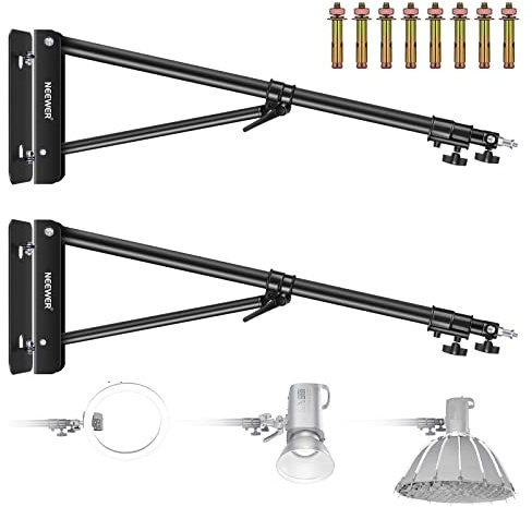 Neewer 2 Pack Brazo Triangular para Montaje en Pared para Estudio de Fotografía Video Luces Estroboscópicas Cajas Luz Paraguas Reflectores Rotación Flexible de 180 Grados Longitud Máx. 180cm(Negro)
