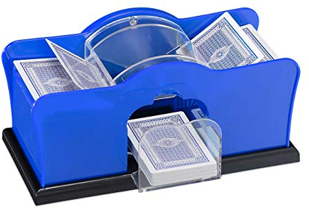 Relaxdays Unisex – Erwachsene Kortblander Relaxdays Kartenmischmaschine f r 2 Decks mit Kurbel manuelles Mischger t Spielkarten bis, blau, 1 Stück EU