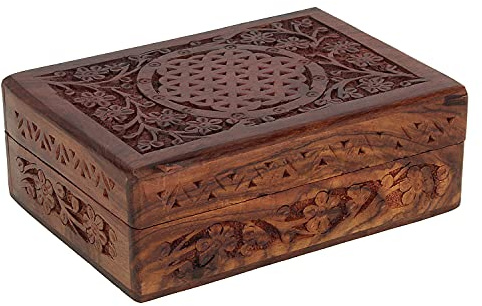 Ajuny Portagioie in Legno Fatto a mano per Donna - Motivo Floreale Intagliato a Mano Solido Portaoggetti Multiuso per Conservare Ricordi da Viaggio Decorativo Vintage - 7x5 pollici