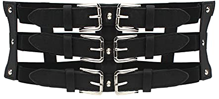 MEGAUK Damen Leder Gürtel Breit Nieten Gürtel Elastischer Taillen Gürtel Vintage Nietengürtel Hüftgürtel Bindegürtel Lolita Korsett mit Schnalle Design