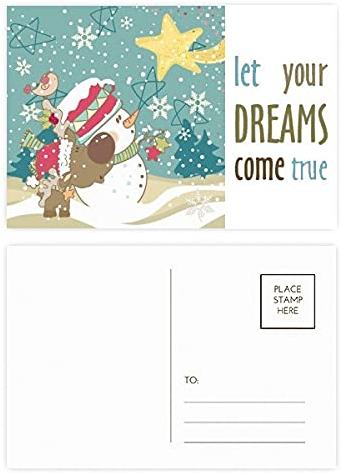 Weihnachts-Postkarten-Set mit Schneemann, Schneeflocke, Hund, Festival, Traum kommen wahr, 20 Stück