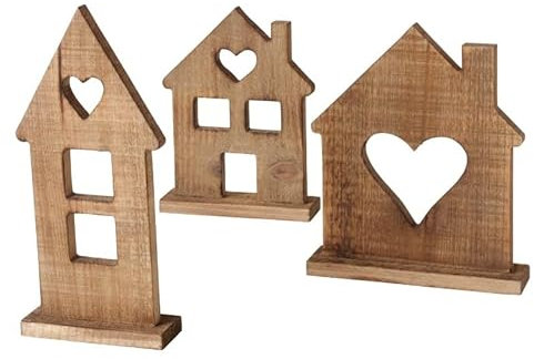 RiloStore 3er SET HAUS Holz braun Häuser Häuschen Holzhaus Dekohaus Shabby Chic Nostalgie Vintage Used Look Holzhäuser b529 Aufsteller Tischdeko