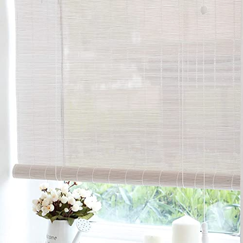 Weiße Bambusrollos,Bambus-Rollo Raffrollo,Sonnenschutz Und Sichtschutz Rollo,Seitenzugrollo Für Fenster Und Türen,50% Lichtfilter-Rollo,for Indoor Und Outdoor (WxH:50x70cm/20x28in)