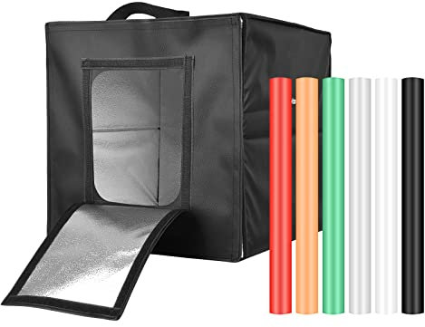 Andoer Tenda di luce a LED Pieghevole 16in Scatola di Luce Studio Fotografico Tavolo Portatile 128 Perline LED Temperatura Bicolore Luminosità Regolabile con 6 Sfondi di Colore per Fotografia Prodotti