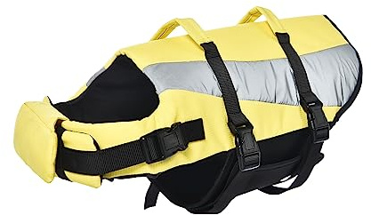 Amazon Basics Dog Adjustable Life Jacket with Reflective Stripes, Yellow, Small