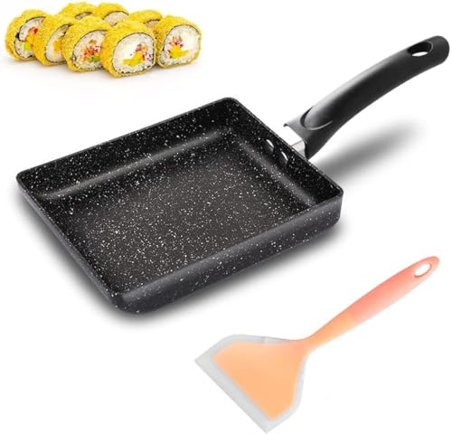 Ghopy Non-Stick Tamagoyaki Pan, Japanese Omelette Pan Set with Silicone Spatula, Dishwasher Safe, Square Japanese Tamagoyaki Egg Roll Cooking Pan for Crepes, Omelette, Fried Eggs