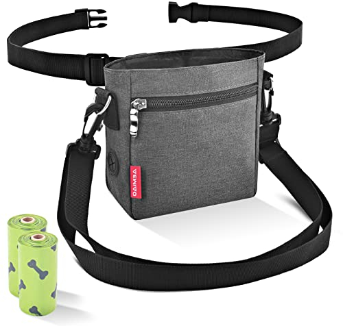 AEMIAO Leckerlibeutel für Hunde mit Magnetverschluss, Futterbeutel Hundetraining mit Herausnehmbaren Innentasche, Multifunktionaler Leckerlitasche für Hunde mit Kotbeutelspender,Grey