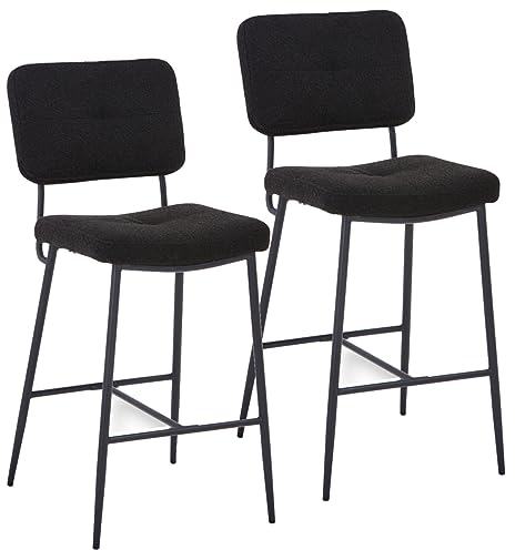 HOOZ 2er Set Barhocker mit Lehne, Teddystoff Barstuhl, Tresenhocker Bistrohocker mit Rückenlehne für Wohnzimmerstuhl, Esszimmer und Konferenzraum (Schwarz Teddystoff)