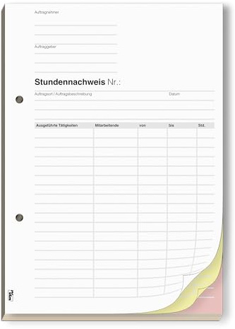 ORGASET Stundennachweis | DIN A5 | 3-fach selbstdurchschreibend | 3x50 Blatt Durchschreibeblock | weiß/gelb/rosa