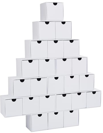 VBS Adventskalender Tannenbaum, Karton, Weiß, H ca. 45 cm, DIY Bastelset, Weihnachtsdekoration, Adventskalender zum Befüllen, Holzhaus, Geschenk