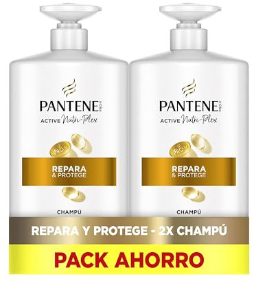 Pantene Pro-V Repara Y Protege Champú 2x1000ML, Dispensador, Pelo Seco Y Dañado. Limpia Y Protege Los Enlaces Capilares. Sin Siliconas. Active Nutri-Ple