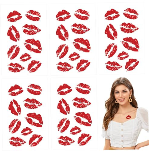5pcs kuss tattoos temporäres lebensecht lippenstift kiss stehungsaufkleber wasserdichte und langlebig tattoo temporär für Halloween Weihnachtskostümfeiern Zubehör