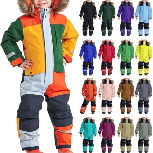 NZYIHAO Combinaison de ski d'hiver pour enfant - Veste de ski une pièce avec capuche - Imperméable - Veste d'hiver chaude - Coupe-vent - Combinaison de ski pour garçons et filles - Veste softshell -