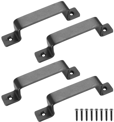 4 st svarta dörrhandtag, vintage gjutjärnsdörrhandtag, skjul, dörrhandtag, svarta grindhandtag för trägrindar, inre yttre dörrhandtag för garderob, garage, dörr, ladugårdsdörrhandtag