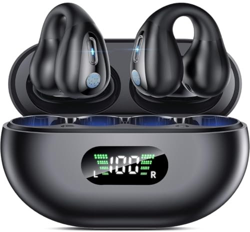 Bone Conduction Headphones, Wireless Headphones Earbuds,Comfort Open Ear Headphone, Clip On Bluetooth 5.3 Ear Buds,Waterproof Running Earphones with Built-in Mic (black)