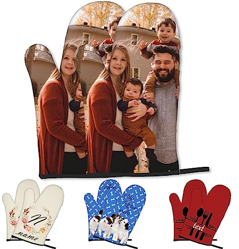 Benutzerdefinierte Ofenhandschuhe mit Namen und Foto personalisiert Hitze und rutschfest Ofenhandschuhe für Küche Kochen Backen und Grillen