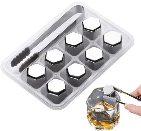 Vodka Cooling Rocks - Stainless Steel Metal Ice Cubles For Drinks | Rememblable Cooling Stones For Whiskey, Bourbon, Water | Drink Coolers