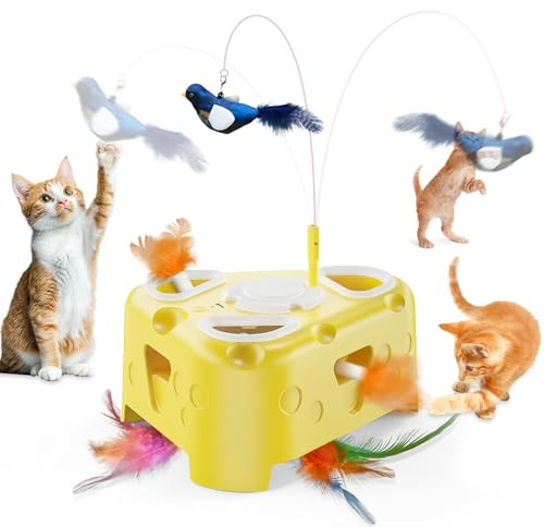 CIGAA Interaktives Katzenspielzeug Elektrisch Selbstbeschäftigung: Katzen Spielzeug USB Wiederaufladbar Mit 4 Aufsätzen - Gleitende Federn | Spinnende Federn - Fixes Lethargy