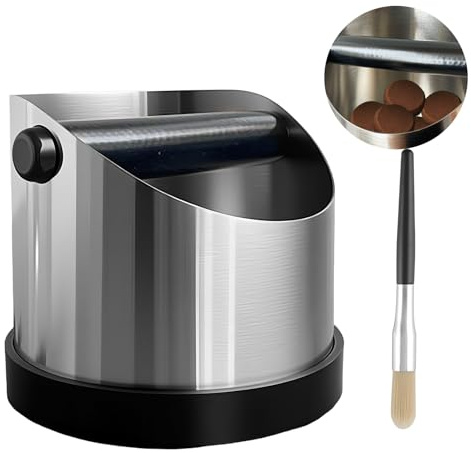 Coffee Grounds Knock Box - Stainless Steel Espresso Knock Box with Removable Knock Bar & Coffee Brush, Non-Slip Base Knock Container Espresso Dump Bin Grind Waste Bin Coffee Maker Accessories (700ml)
