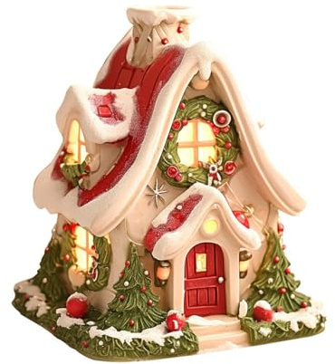 Weihnachtsdeko Häuser Räucherhaus,Weihnachtshäuser Räucherhäuschen,Weihnachtsdorf Häuser Räucherkegel Halter für Weinachtsdekorationen, Harz Mikrolandschaft Desktop Dekoration (Rot)