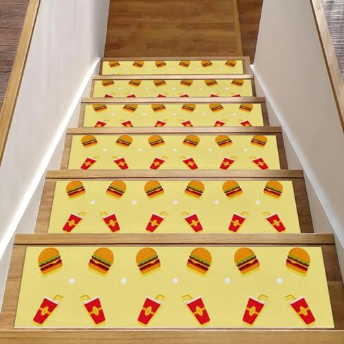 RODAILYCAY Summer Foods - Tappeto antiscivolo per scale in legno, 15 pezzi, per interni, lavabile in lavatrice, per bambini, anziani e animali domestici