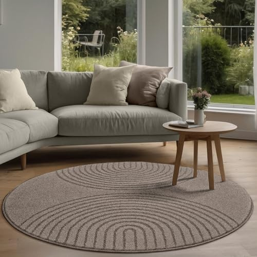 the carpet Elisa moderner Wohnzimmer Teppich, geometrisches Design, hohe Flordichte und angenehm weich, Braun, 120 cm Rund
