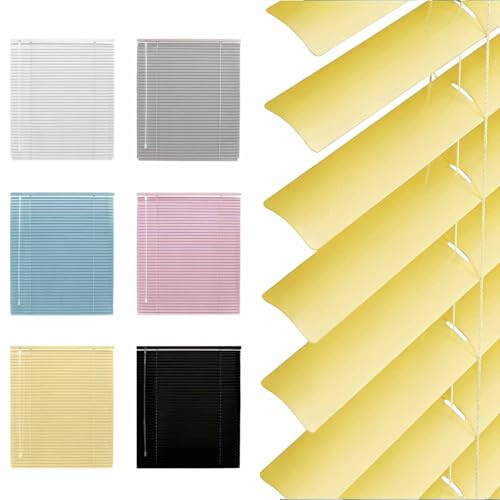 No Drill Venetian Blinds for Windows, Aluminum Cordless Window Blinds for Kitchen Bathroom No drilling Blind Shades, 1 Waterproof Slat Blackout Horizontal Blind(Yellow)