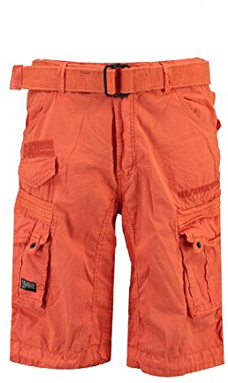 Geographical Norway Herren Baumwoll Cargo Shorts Parasol Stoff-Gürtel,Orange,XL