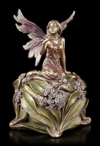 Figuren Shop GmbH Fantasy Schatulle - Elfe auf Blumenblüte | Fee Deko Figur Veronese Schmuckkästchen