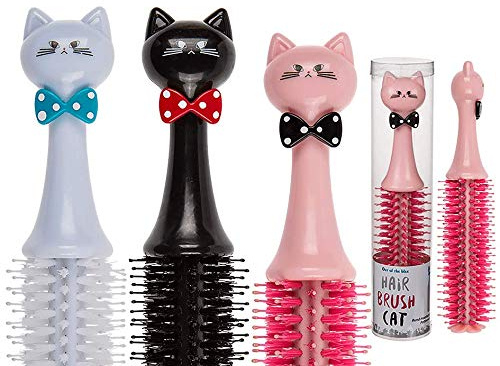 Childrens Childs Cat Themed Hair Brush (Black)
